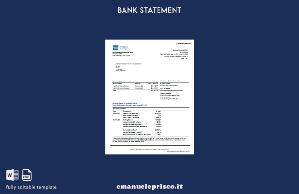 modello word di estratto conto bancario nazionale USA American Express in stile 